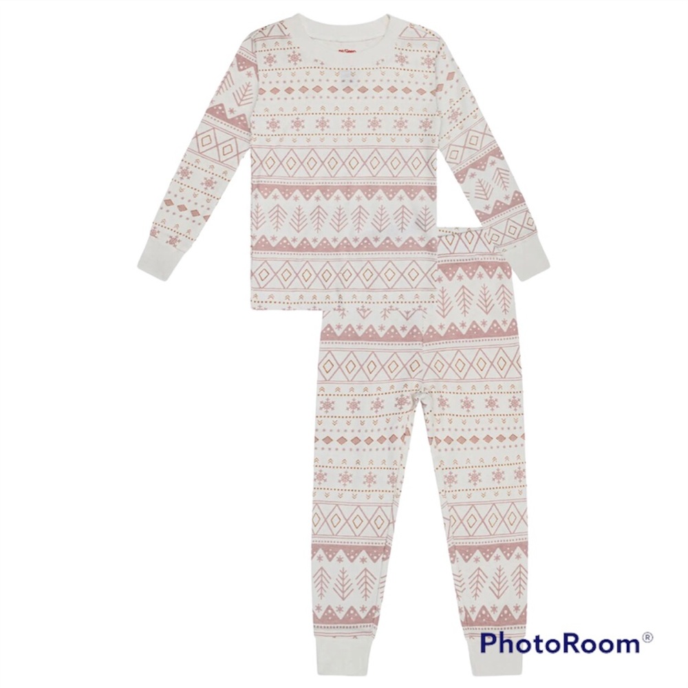 NWT Petit Lem Fair Isle Pajama Set, 18M, pink and white